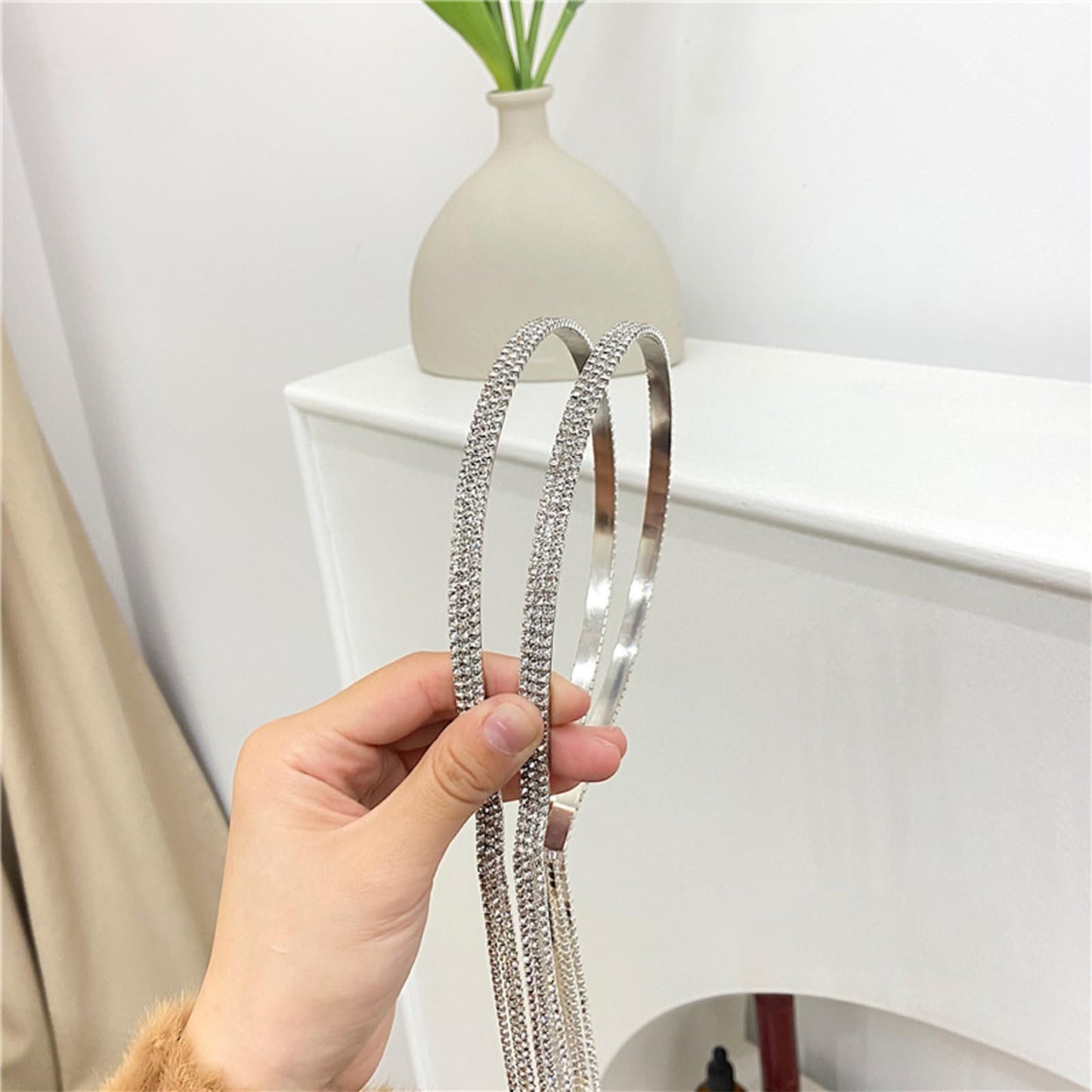 Elloph Crystal Disco Headband - Silver Tassel Sparkly Diamond Rhinestone Women's Headband - 70s Hair Accessory - 1 Count (Pack of 1)