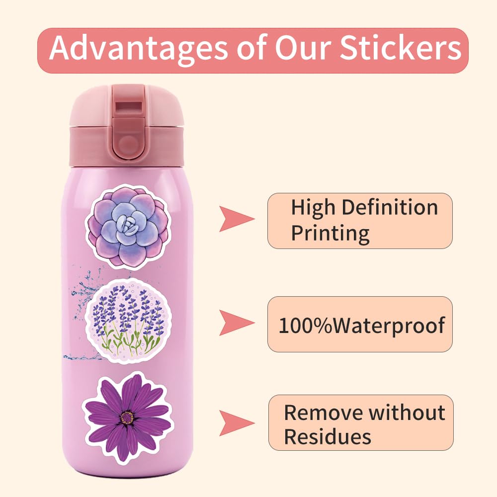 60Pcs Purple Stickers, Cute Aesthetic Purple Graffiti Stickers for Women Girls Kids Teens, Waterproof Vinyl Decals for Laptop Water Bottles Scrapbook Journal Notebook Diary Luggage Party Favors