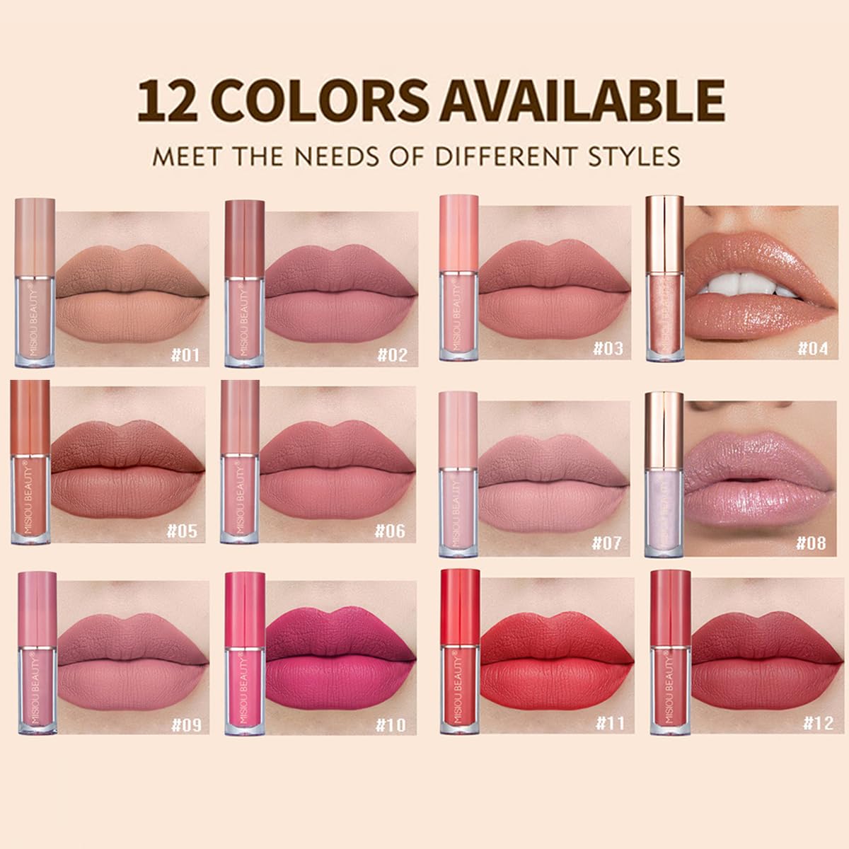 Baorder 12Pcs Velvet Matte Liquid Lipstick Set, Non-Stick Cup Nude Lip Stain Kit,Waterproof Long Lasting Quick-drying Matte and Glitter Lip Gloss,Lip Makeup Gift Kit for Women