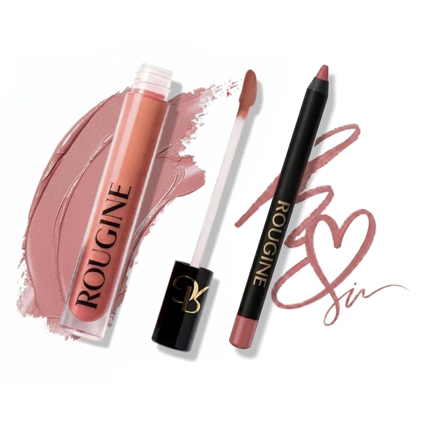 Matte Lipstick & Lip Liner Set - Long-Lasting Waterproof 2-in-1 Kit | French Kiss Shade, Smudge-Proof with Vitamin E & Shea Butter