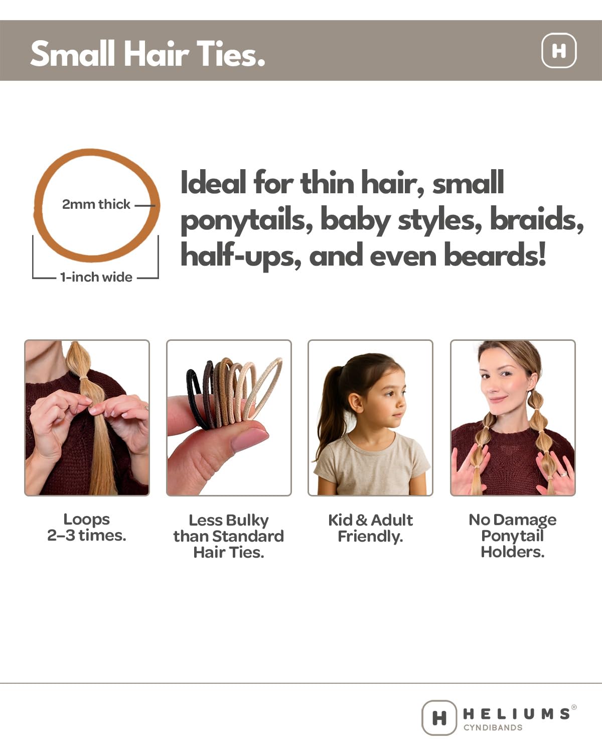 Small Hair Ties - Auburn Red No-Damage Mini Elastics | 1 Inch, 48 Count for Thin Hair & Kids