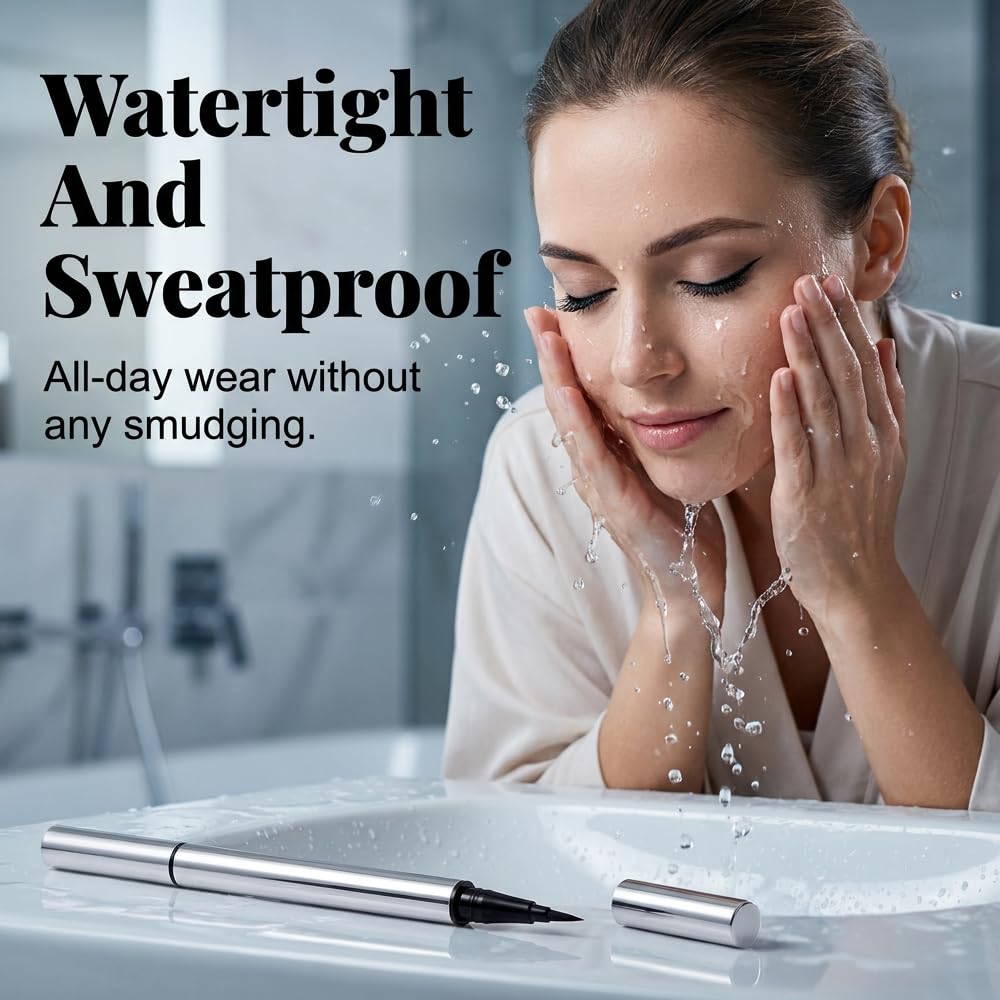 2PCS Waterproof Liquid Eyeliner, Upgrade Long-Lasting Liquid Eyeliner, Ultra-Creamy Silky Texture stage proof eyeliner, Lightweight Persona Eyeliner for Older Women and Young Women (Black-2PCS)