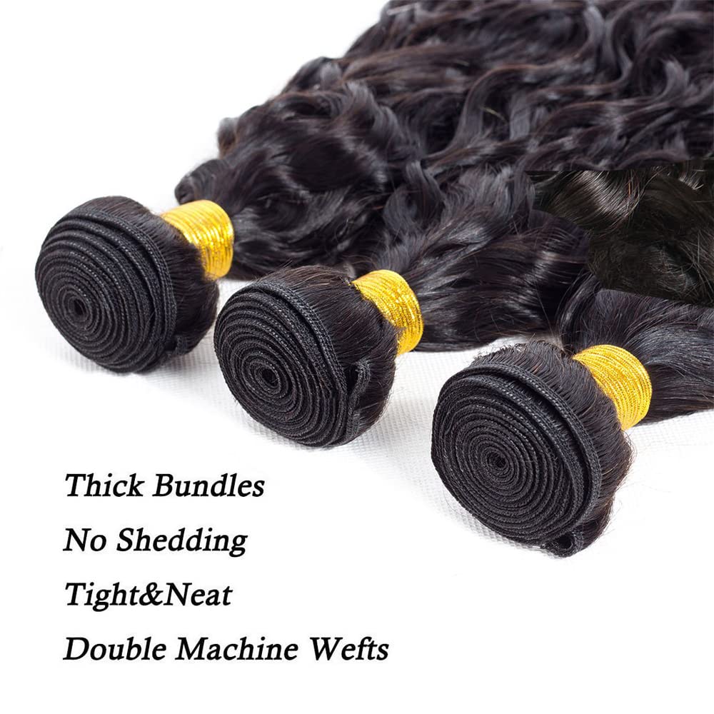 Color #1b Human Hair Bundle Natural Black Water Wave 3 Bundles 150g 18 20 22 inch Real Natural Black Water Wave Human Hair Extensions 1B Color