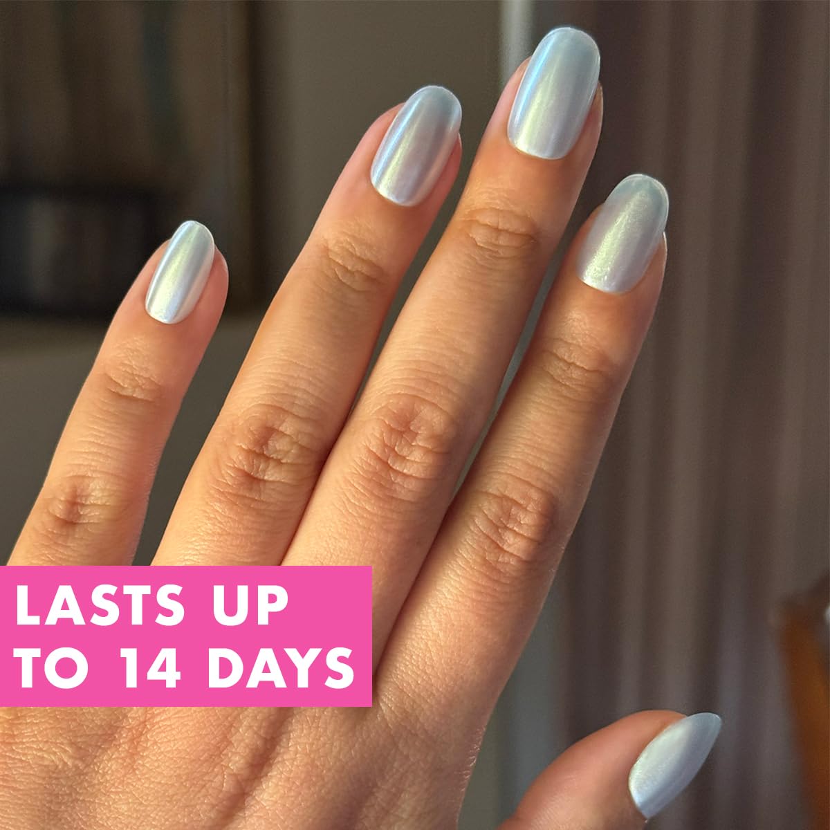 Maximalist Press-On Nails - Non-Toxic, Long-Lasting, Salon-Quality | 42 Fake Nails in 21 Sizes - Short Round Sky Chrome