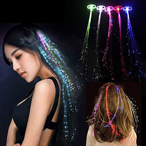 24Pcs LED Hair Extensions with Clip - Color Changing Fiber Optic Clips for Parties