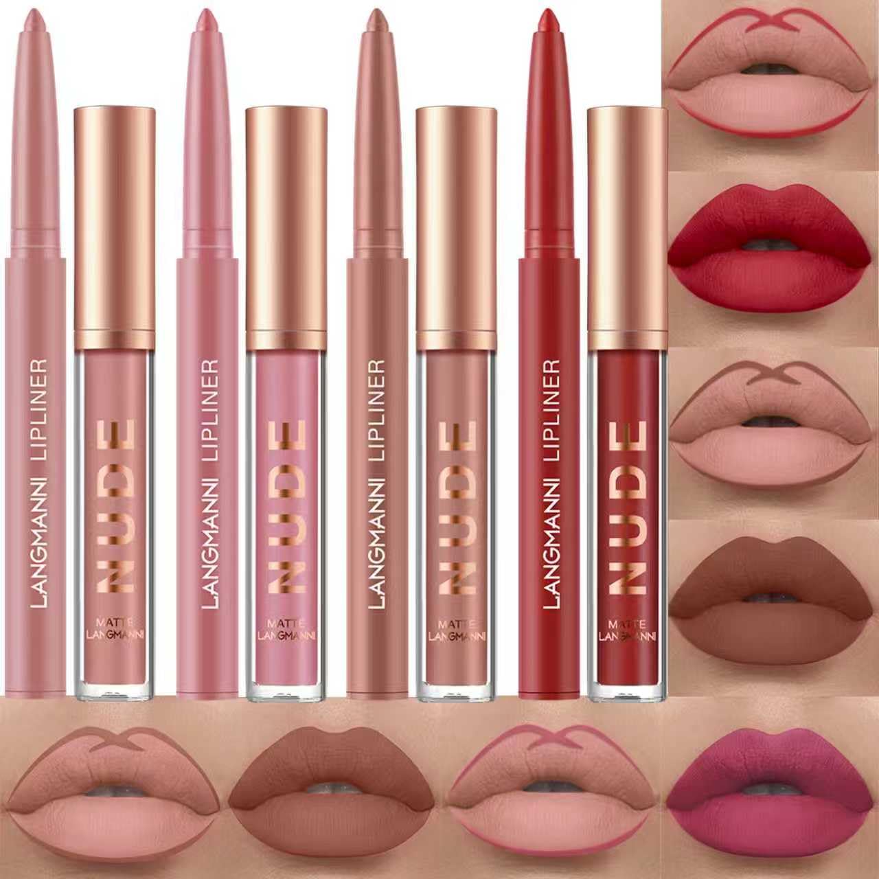 Matte Lip Liner & Liquid Lipstick Set - Velvety Nude Waterproof Long Wear | 8 Pcs High Pigment Makeup Gift Set