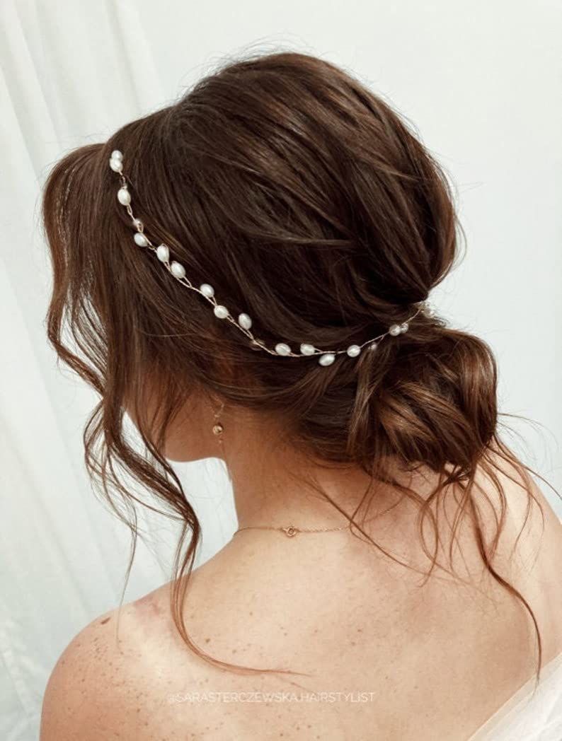 Catery Bridal Headbands Pearl Hair Vine Wedding Headpiece Bride Head Band Accessories for Women and Girls (Sliver)