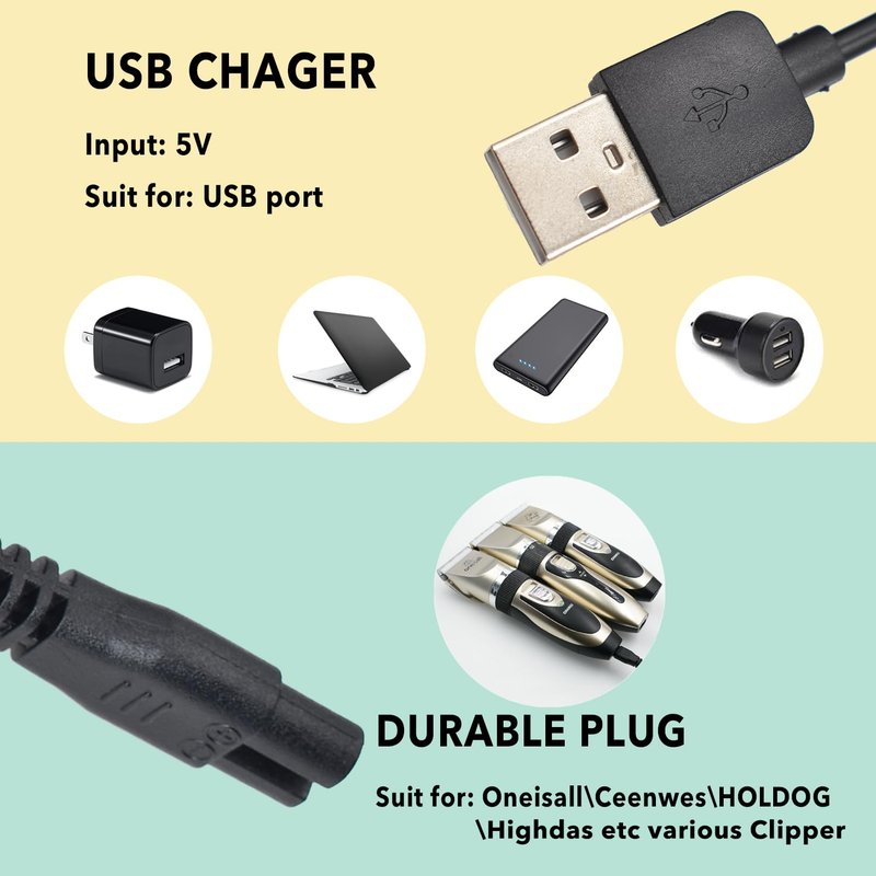 Universal Hair Clipper Charger Cord, Replacement Charger for Various Electric Hair Clipper, Shavers, Razors,Trimmer, Pet Clipper-Fit SUPRENT Clippers,Fit Ceenwes Trimmer,fit oneisall Dog Clippers etc