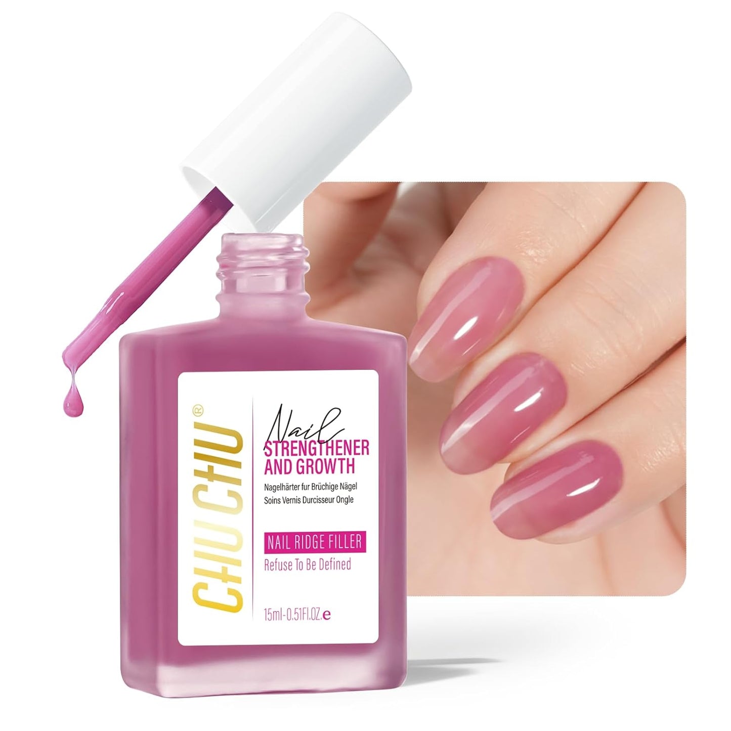 Nail Repair - 8 in 1 Dusty Rose Nail Hardener & Strengthener | Protein Ridge Filler for Weak Nails, 15ml