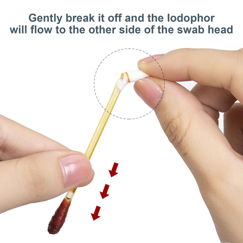 Disposable Iodine Cotton Swabs - Individually Wrapped Iodophor Swabsticks for First Aid | 100 Count, White