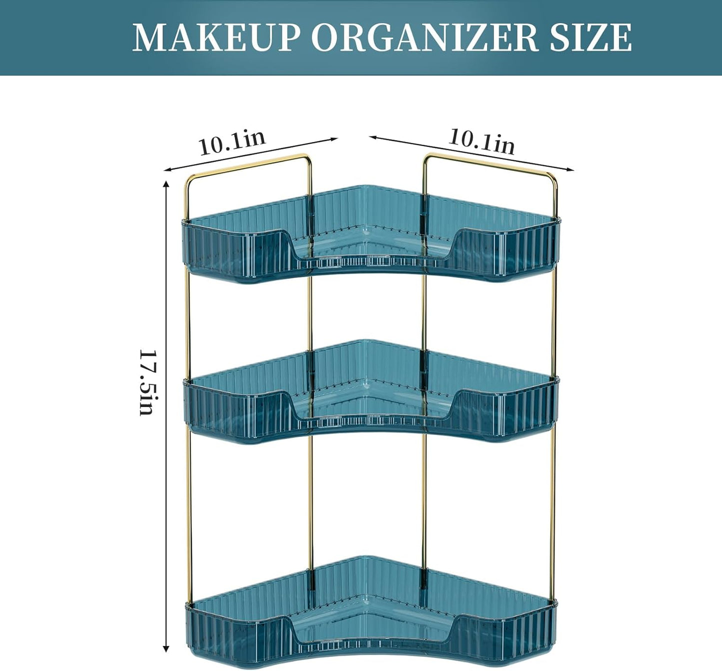 Corner Bathroom Countertop Organizer - 3-Tier Vanity Makeup & Perfume Storage Tray | Blue