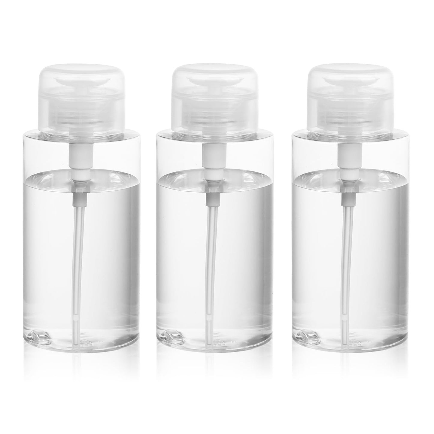RAMFIYN 10oz Acetone Pump Dispenser 3 Pack Plastic Alcohol Push Down Dispenser with Labels Refillable Alcohol Pump Dispenser Bottle Empty Nail Polish Remover Bottle