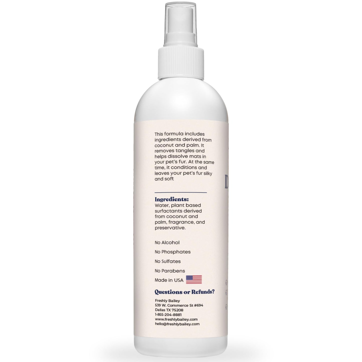 Freshly Bailey Cat Detangler Spray - Pet Detangling Spray for Cats - Natural Detangler & Leave in Conditioner Spray for Your Cat - Remove Tangles & Condition Pet's Coat 16 Fl Oz