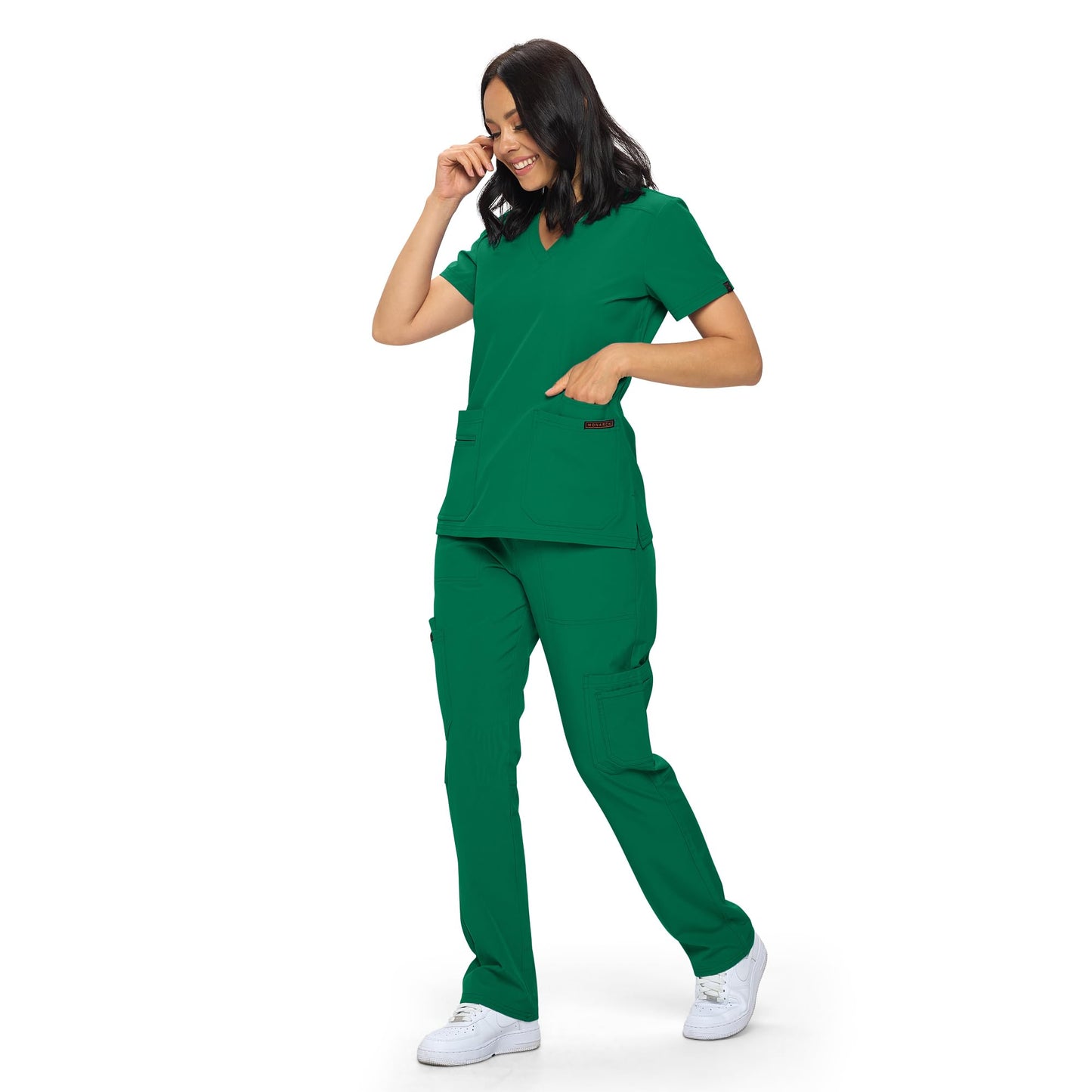Monarch Uniforms Scrub Sets in Regular and Petite Stretchy Scrubs for Women Set of Scrub Top and Scrub pants-P-(TRUE HUNTER GREEN)-M