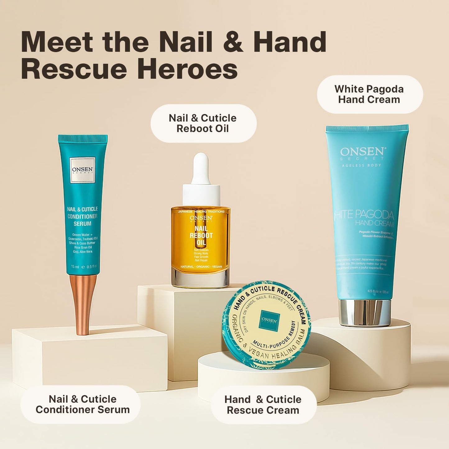Onsen White Pagoda Hand Cream | Japanese-Inspired Firming Hand Lotion with Pagoda Flower Enzyme, Tsubaki, Jojoba & Squalane | Nursing Essentials for Aging Hands | Vegan (4.5 oz)