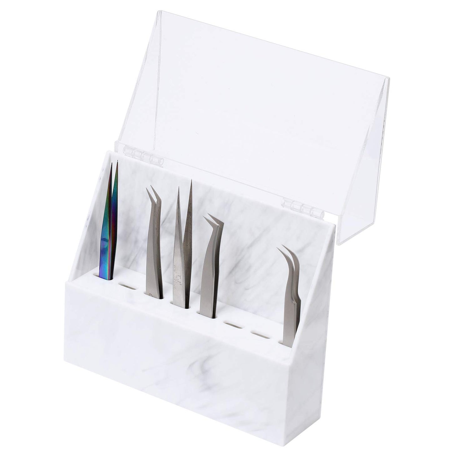 White Dust-proof Tweezers Holder Lash Extension Supplies Stand Holder 8 Holes Tweezers Holder Eyelash Extension Supplies Acrylic Display Stand Salon and Home Use by GEMERRY (White)