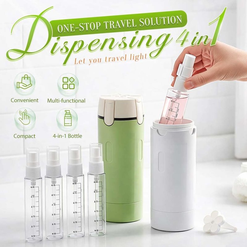 Travel Toiletry Dispenser Bottle Set - 4 in 1 Portable Containers for Shampoo, Lotion & Conditioner | 30ML/60ML, Green
