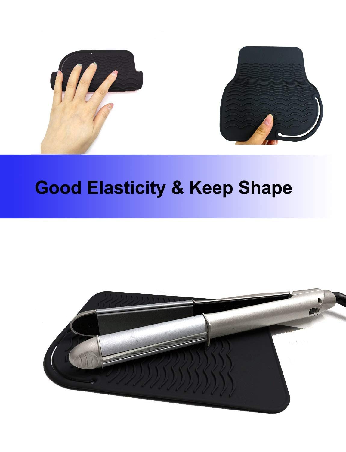 Heat Resistant Mat for Curling Irons & Flat Irons - Food Grade Silicone, 9" x 6.5", Black