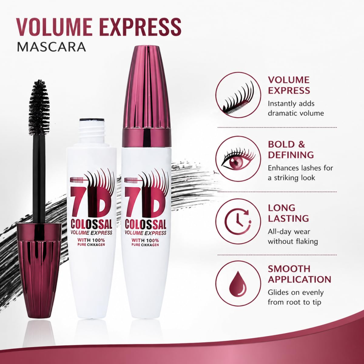 2 Packs 7D Waterproof Mascara, Black Lengthening Thickening Softer Fuller Lashes Mascara, Smudge-Proof, Gentle Formula, Daily Use
