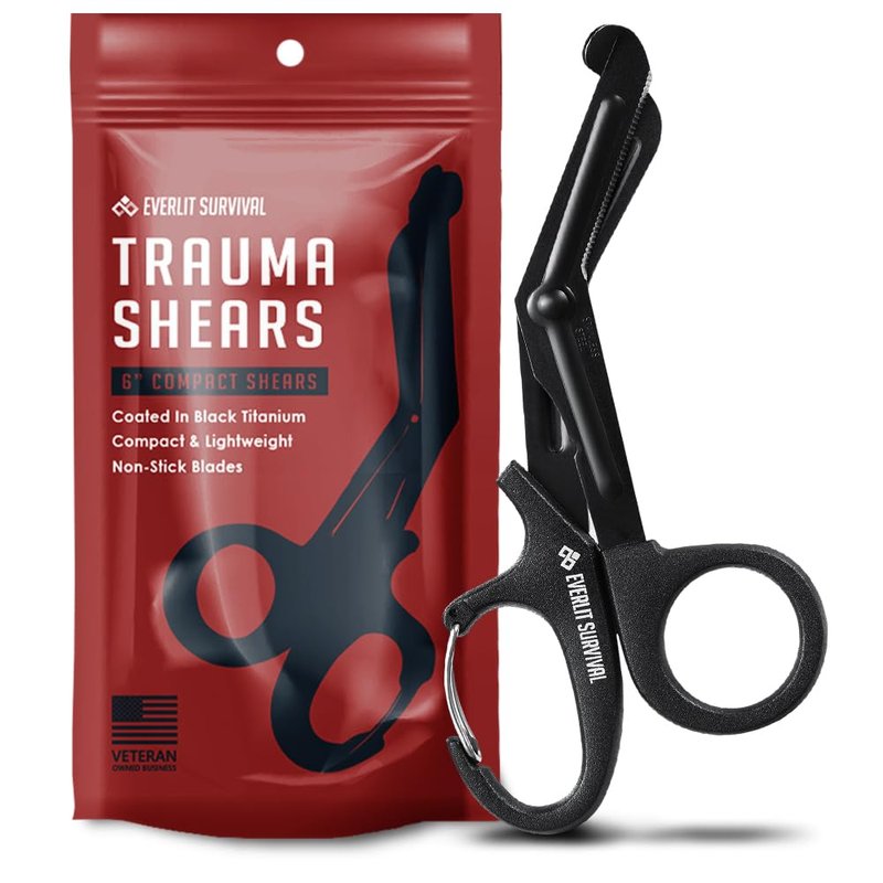 EVERLIT Trauma Shears Black Titanium Coated Non-Stick Blades Stainless Steel Bandage Medical Scissors for EMT EMS Doctor and Nurses (6" Compact, 1 Pair)