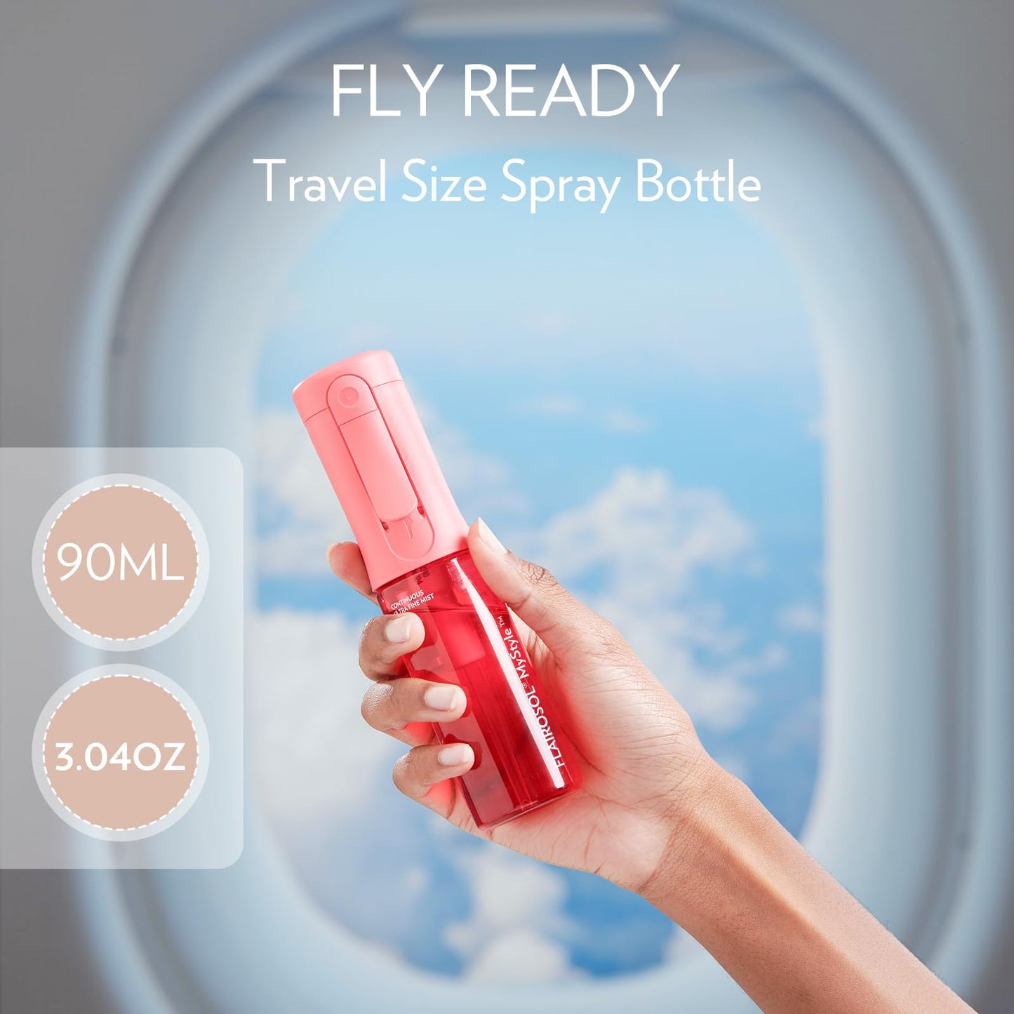 FLAIROSOL MyStyle Travel Continuous Spray Bottle, 3.04oz/90ml, Pink