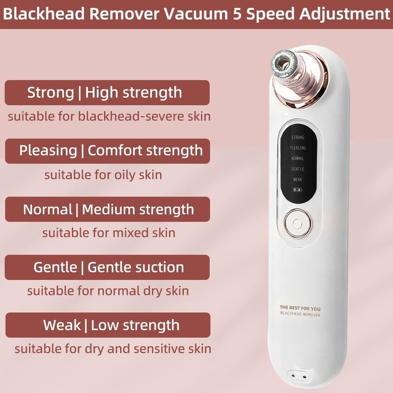 Blackhead Remover Vacuum - 5-Speed Type-C Rechargeable Extractor with 4 Heads | Effective Face & Nose Tool for All Skin Types