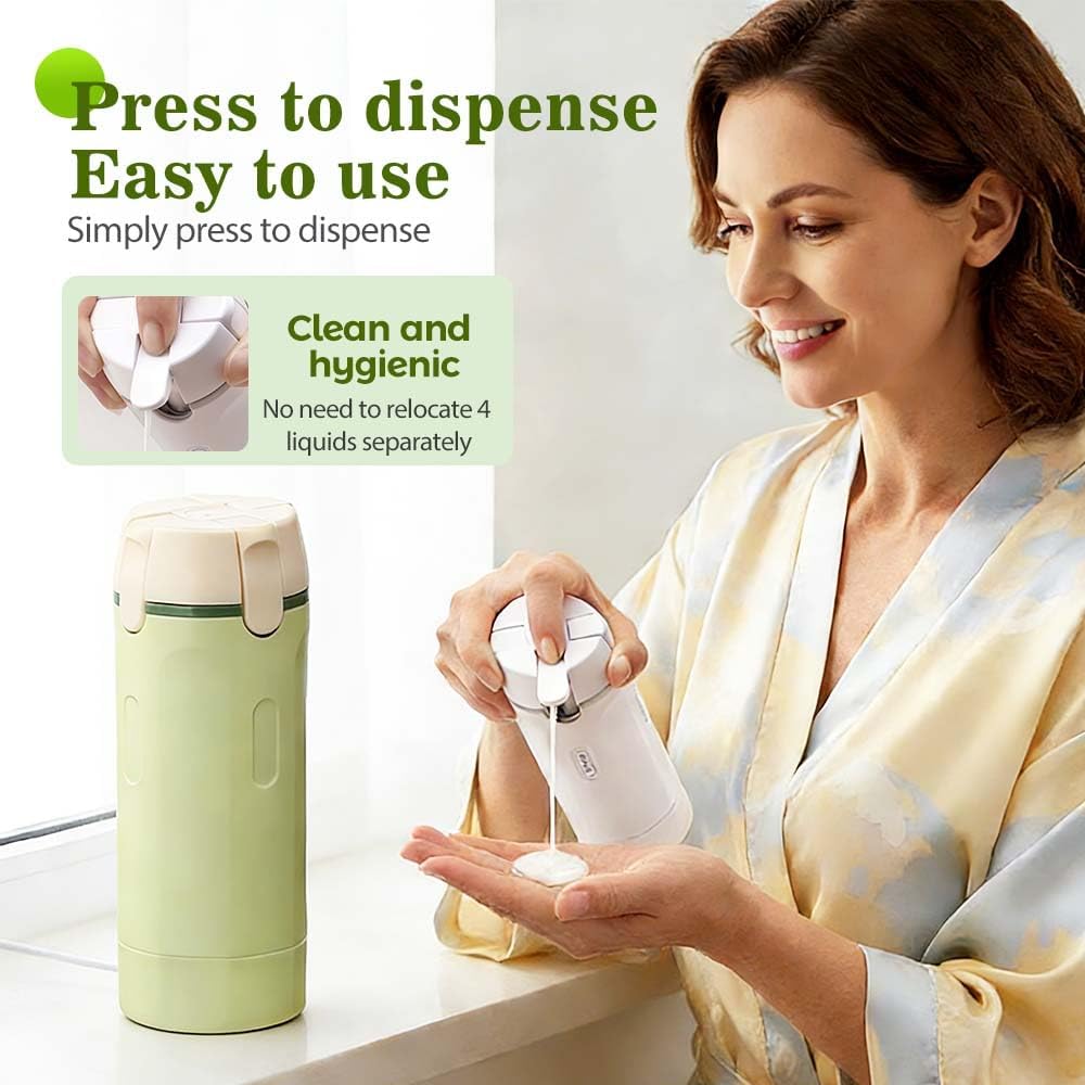 4-in-1 Travel Dispenser Set - Leak Proof 30ML Toiletry Bottles | Portable Shampoo, Lotion, Conditioner Containers (Green)
