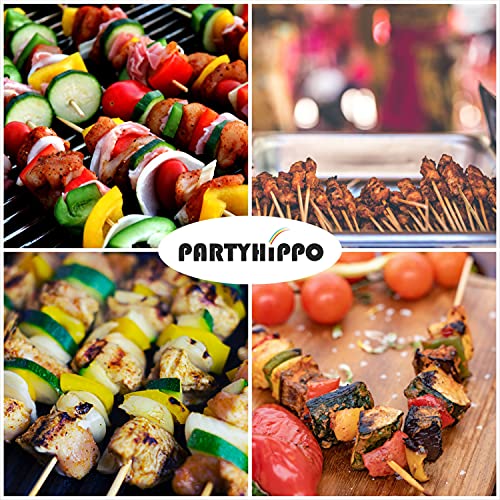Party Hippo 8 Inch Natural Bamboo Skewers - 200 Pack BBQ Sticks