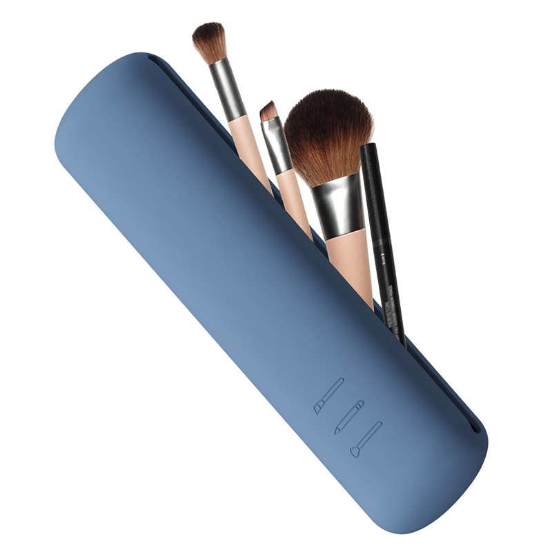 FVION Travel Makeup Brush Holder, Silicone Brush Holder Travel Case, Make Up Brush Pouch with Magnetic Closure, Makeup Brush Covers - Blue