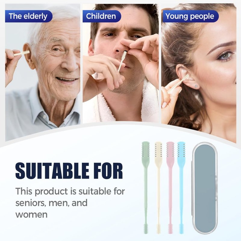 Mustowl 2-in-1 Nasal Hair Cutter, 2025 Professional Nose Hair Trimmer with 360° Rotation & Ear Picker, Dual-Blade Manual Nasal Grooming Tool with Soft Cleaning Brush for Men and Women (Blue, 3 PCS)