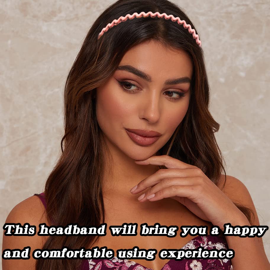 Plastic Wavy Headbands for Women - Non-Slip Thin Hair Bands with Combs | Pack of 6