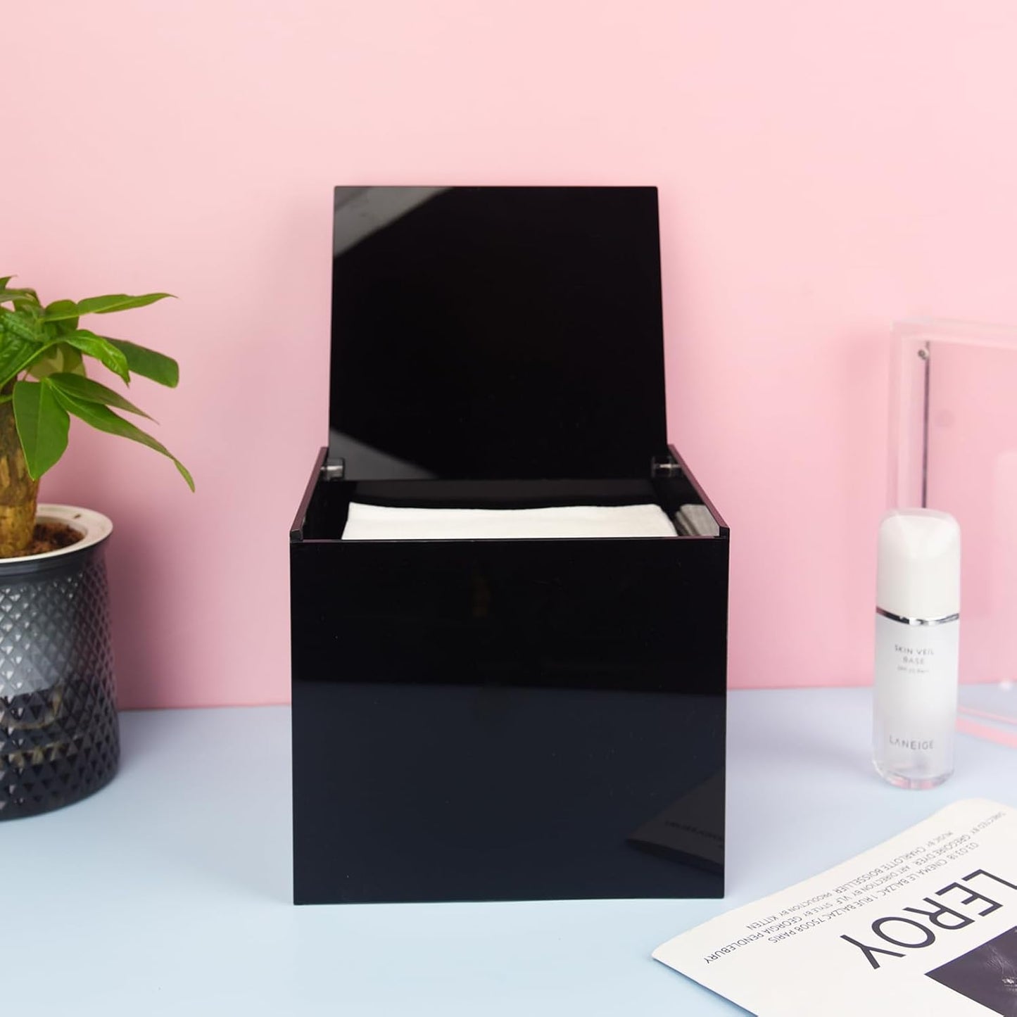 Acrylic Disposable Face Towel Holder Storage Box - Black Design for Easy Organization