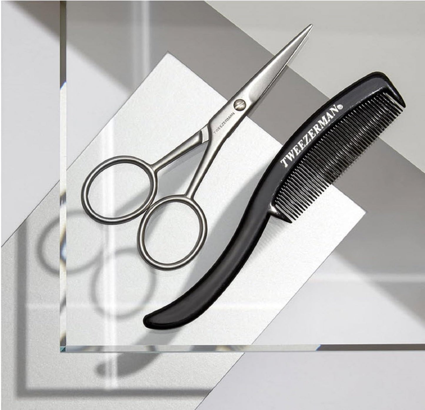 Tweezerman Moustache Scissors and Comb Set - Precision Grooming Tools | Black