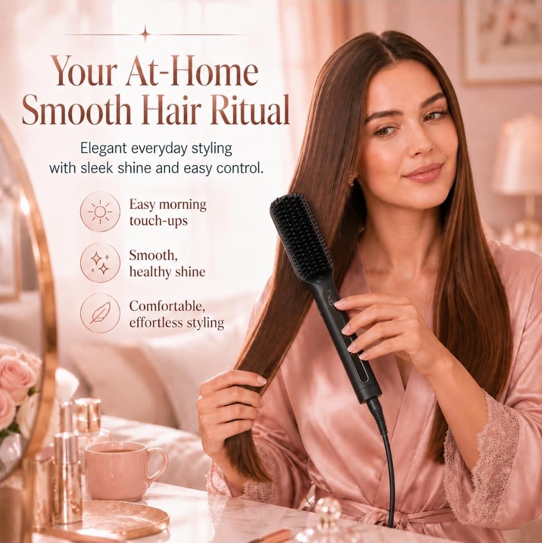 Speedy Precision Hair Straightener Brush - Sleek Hair in Minutes | LED Display 170-430°F, Curved Design for Comfort