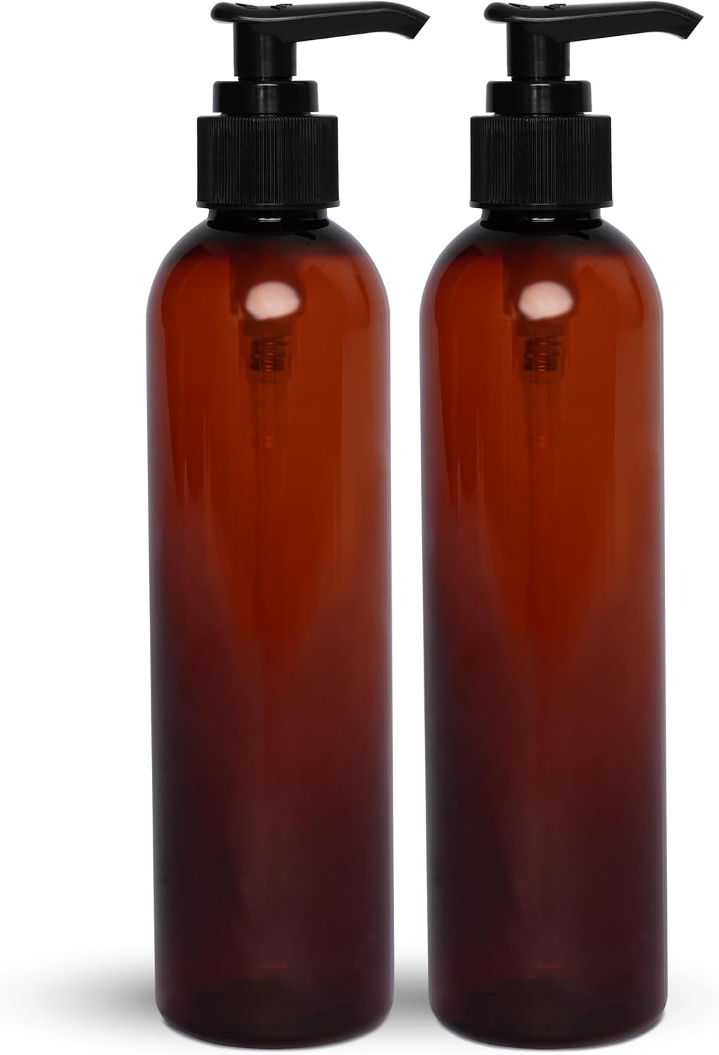 Lotion Pump Bottles - 8 Oz BPA-Free Refillable Amber Plastic Containers | Black Dispenser for Soap, Shampoo, Lotions & Creams (2 Pack)