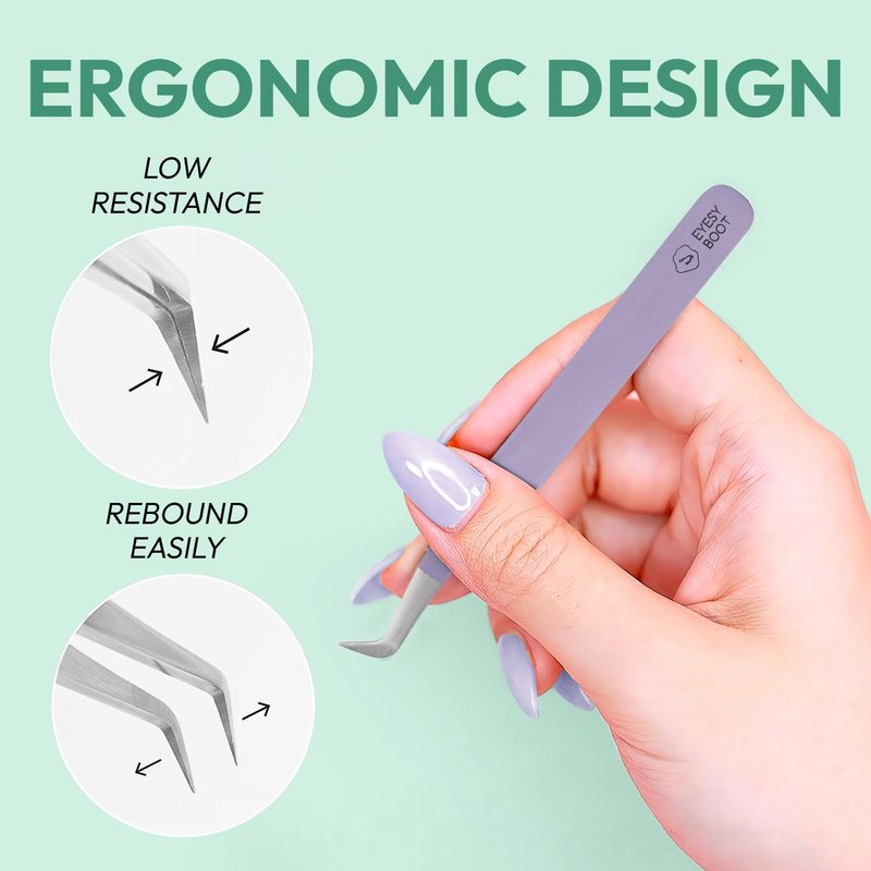 Eyesy Lash Eyesy Boot Lash Tweezer | Professional Volume False Lash Application Tool | Multi Shapes & Purposes Tweezers | Non-Slip Grip Tweezers (Black)