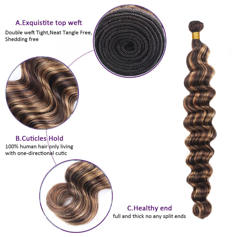 28 30 32 Inch P427 Human Hair Bundles Honey Blonde Deep Wave Bundle Color 27 Deep Wave 3 Bundles Brazilian Unprocessed Virgin Hair Extensions