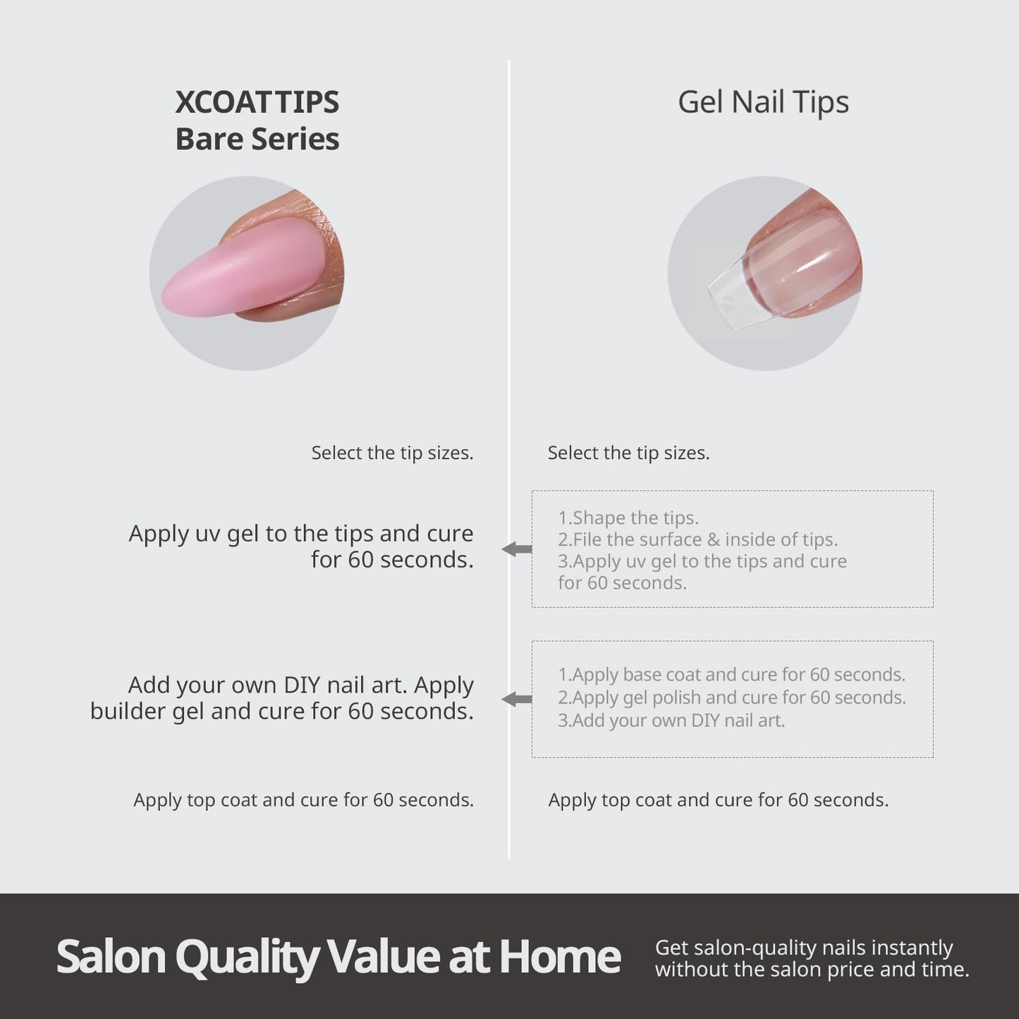 BTArtboxnails XCOATTIPS Bare 5-Shade Nude Press On Nails, Long Coffin