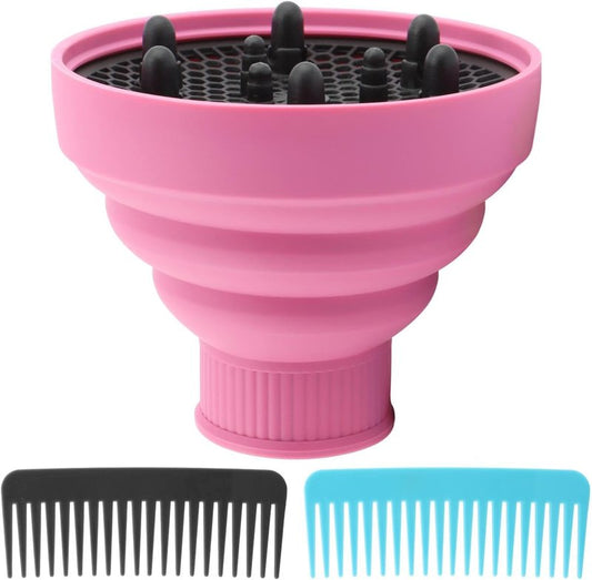 Universal Collapsible Hair Dryer Diffuser - Portable Attachment for Thick Hair | Travel-Friendly Pink Design