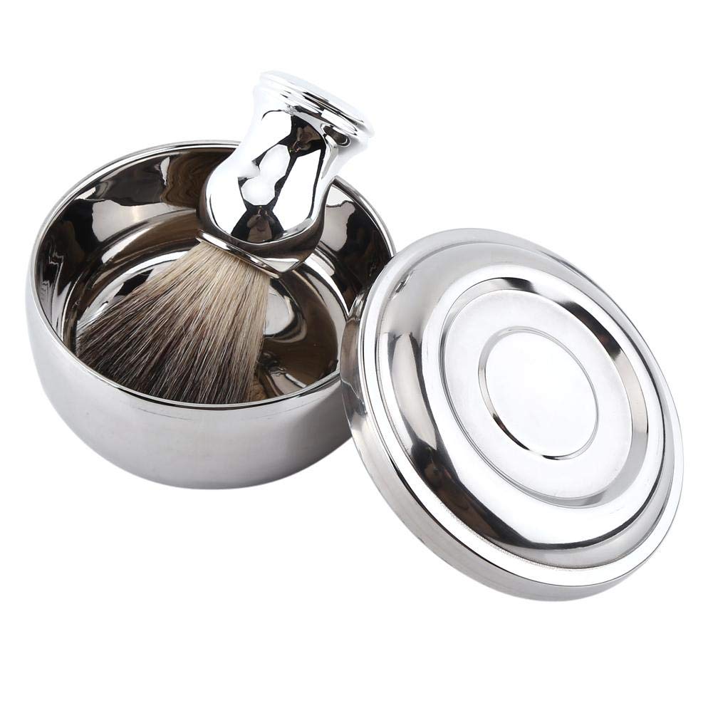 Qkiss Men's Shaving Set with Alloy Soap Mug Bowl & Lid, Silver Handle Faux Hair Brush, Professional Grooming Kit for Men's Daily Shaving Routine - Complete Wet Shaving Essentials