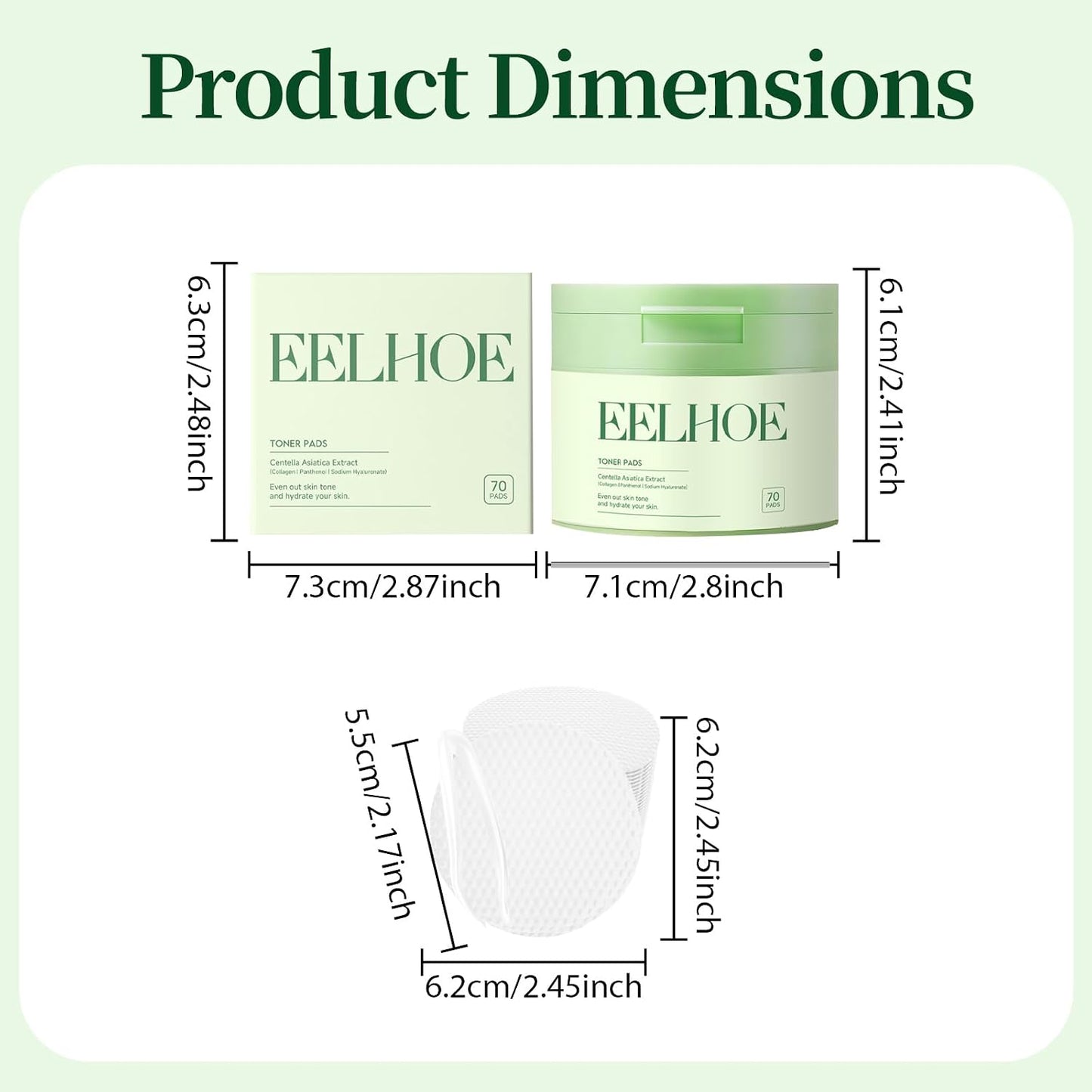 Toner Pads - 70 Count Centella Asiatica & Collagen Infused for Even Skin Tone | Hydrating & Repairing Dark Spots