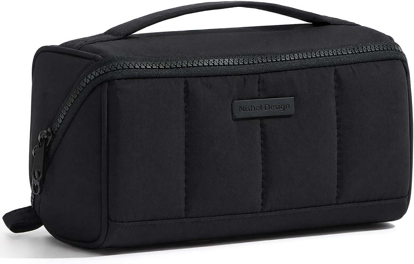 Travel Makeup Bag for Women - Fluffy Lightweight Open Flat Organizer | Multiple Dividers, Beige