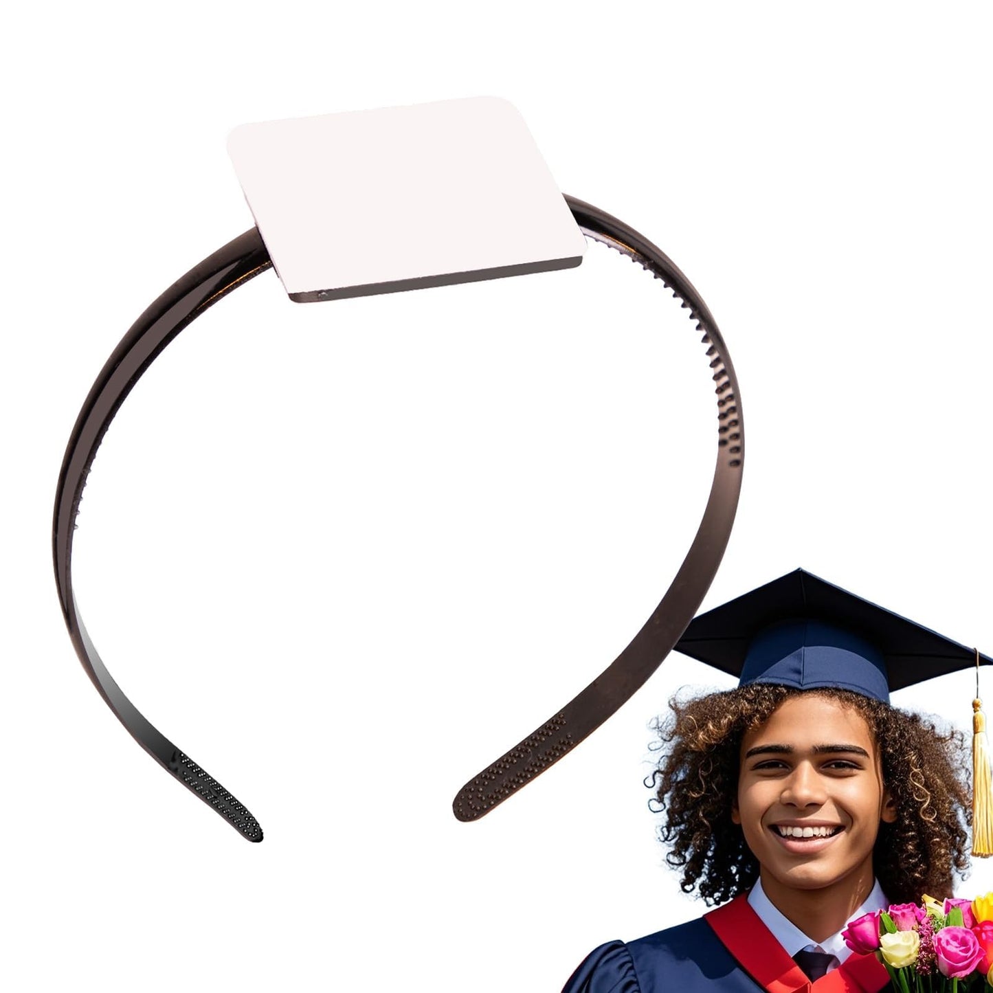 EMOOULI Square Graduation Cap HeadBand, Not Change Hair, Firm Anti-Fall Hairband for Graduates, Students (2, Black)
