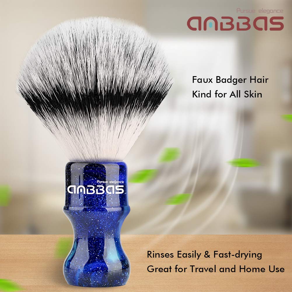 Anbbas Synthetic Badger Shaving Brush with Resin Handle,Nylon Bristles Hair Lathering Foam Brush for Men Travel Professional Wet Shaving(Blue,24 mm Knot)