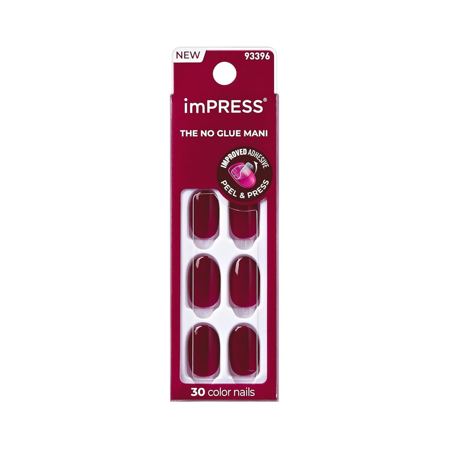 Impress No Glue Press-On Nails - Maplewood Red Oval | 30 Nails, Prep Pad & Manicure Tools