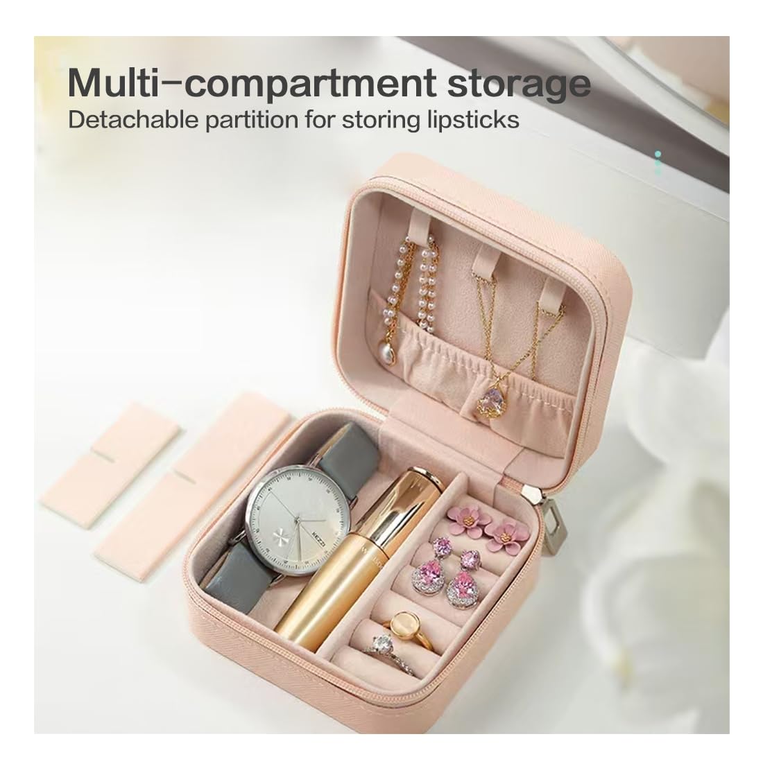 Portable Jewelry Organizer Box - Travel Storage Case for Earrings, Necklaces, Rings, Bracelets | Compact & Durable(Black)