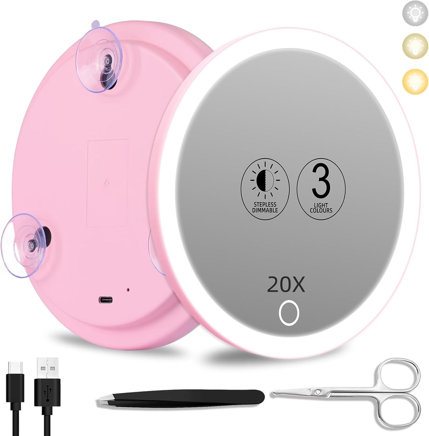 40x Magnifying Makeup Mirror with Light - 6-Inch Travel Mirror with Suction Cups & Accessories