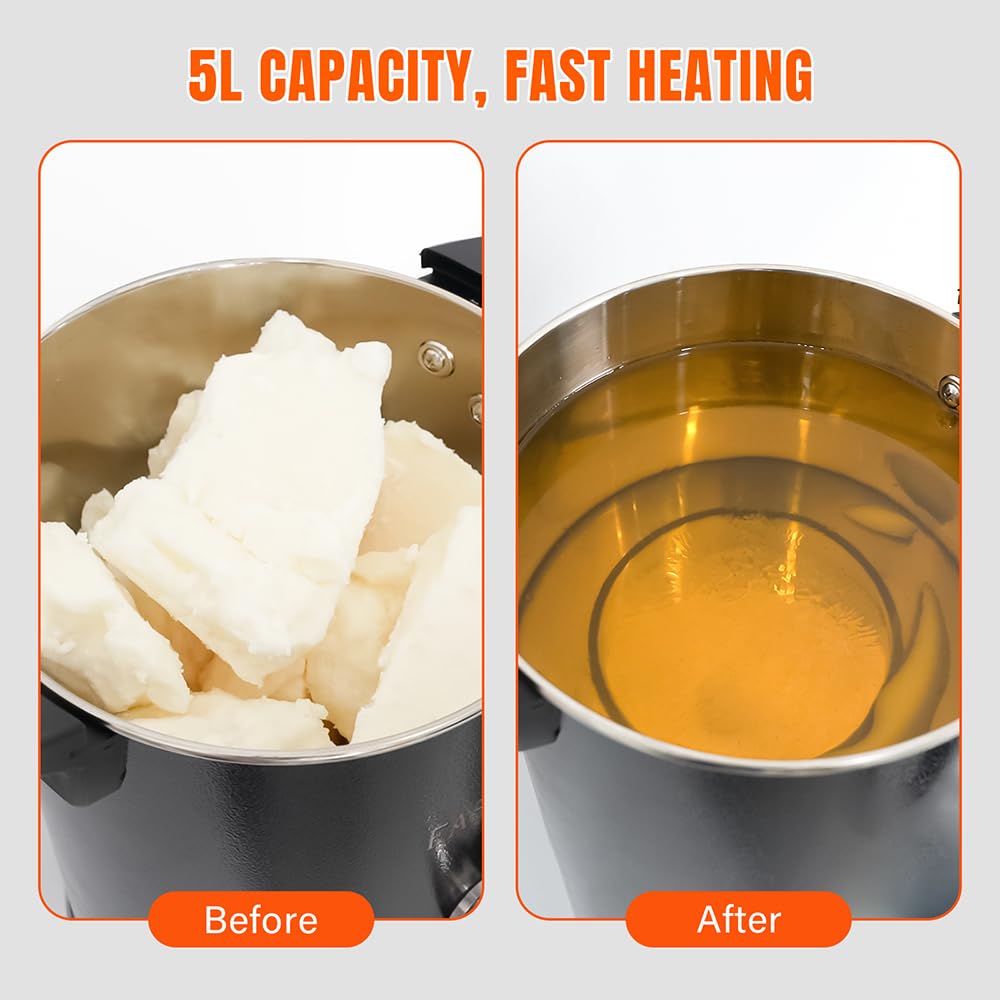 FAST MELT 5 Liter Wax Melter for Candle Making, Electric Wax Melting Pot with Easy Pour Spout & 30-110C Temp Control, Easy Clean for Home Candle Business Starter (Heat Gun + Gloves + Measuring Cup)