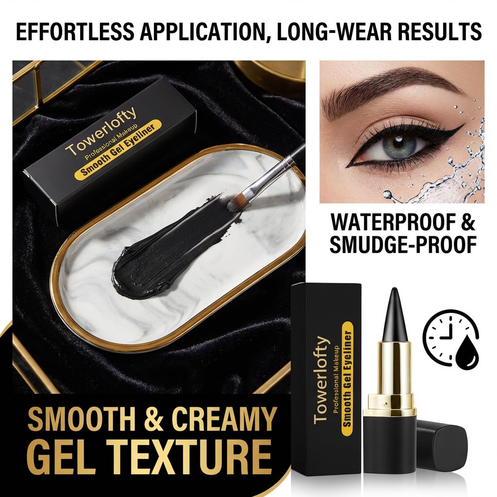 Gel Eyeliner Pencil, Natural Black Eyeliner Cream for Waterline, Long Wear Crayon Eye Liner Waterproof Smudge Proof, Smokey Eye Eyeshadow Palette Gothic Halloween Makeup Set Four Colors (Brown)