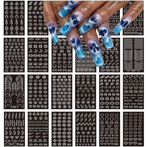 24 Sheets Nail Art Stencils - Butterfly, Flower, Heart Designs